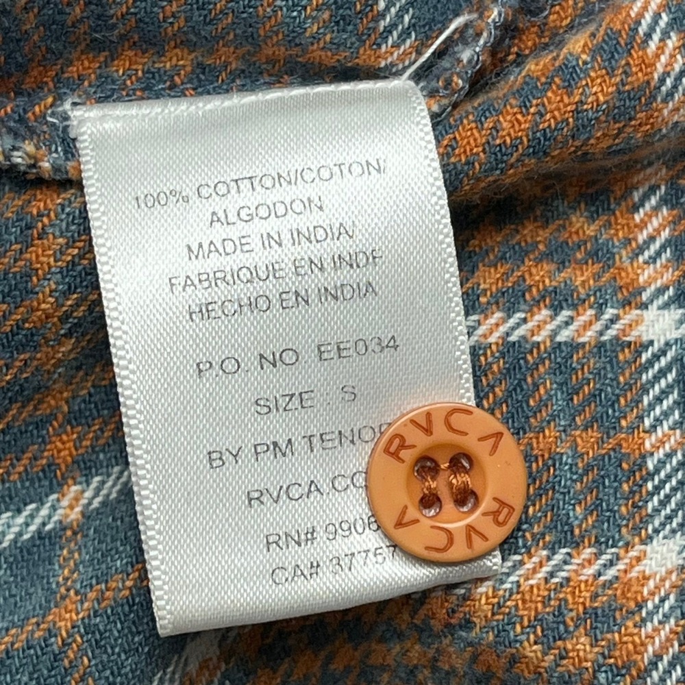 RVCA Women Plaid Flannel Shirt Long Sleeve Button Down Orange gray White Size S - Picture 7 of 8